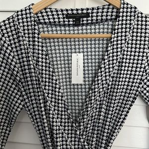 NWT: classic wrap dress with tiny white elephant print on royal navy blue